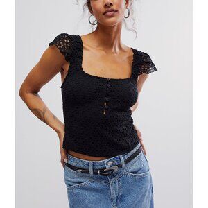 Free People Black Crochet Tank Top